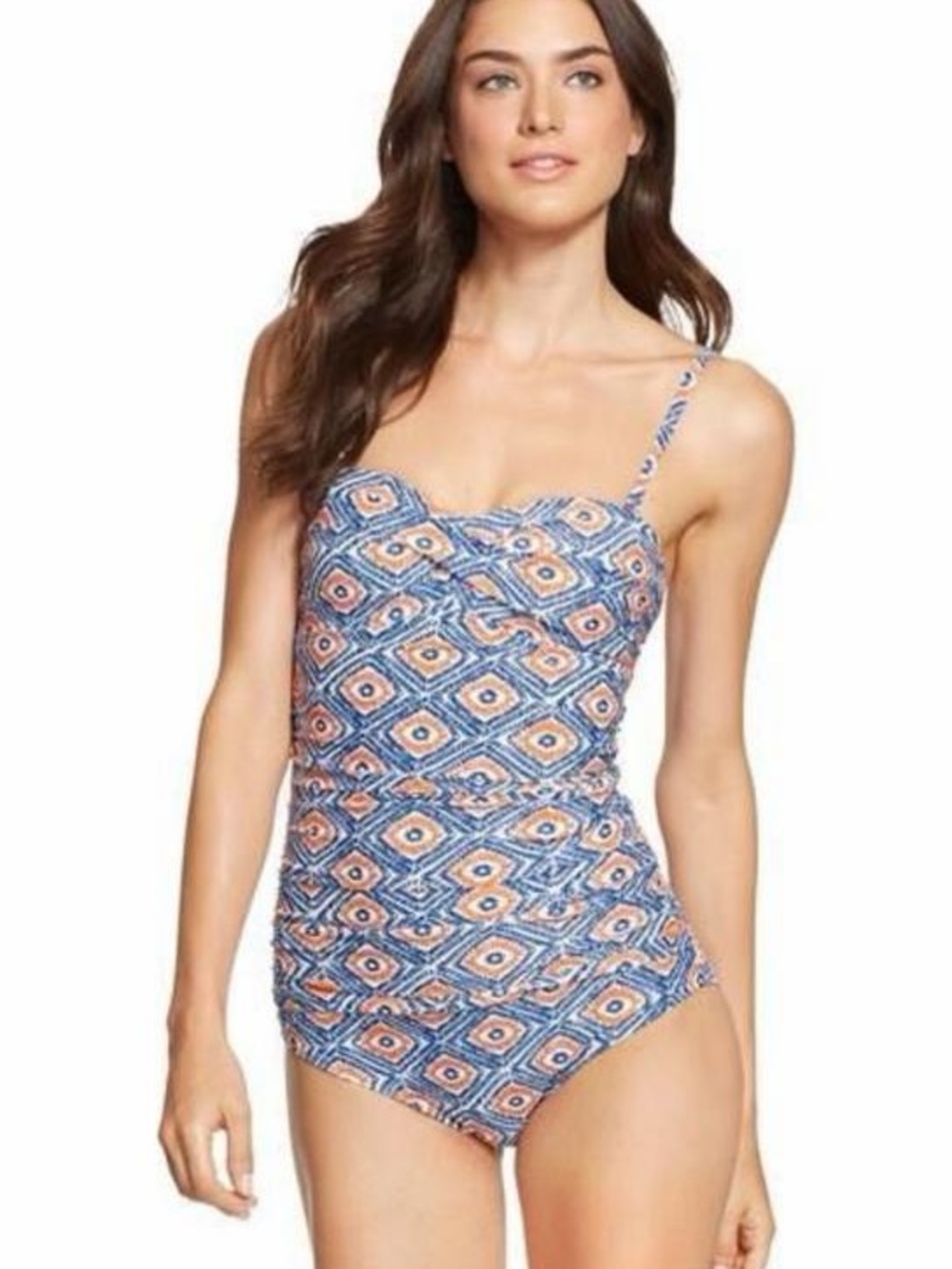 Boden Kefalonia Blue Coral Geo-Diamond Print One-Piece Swimsuit